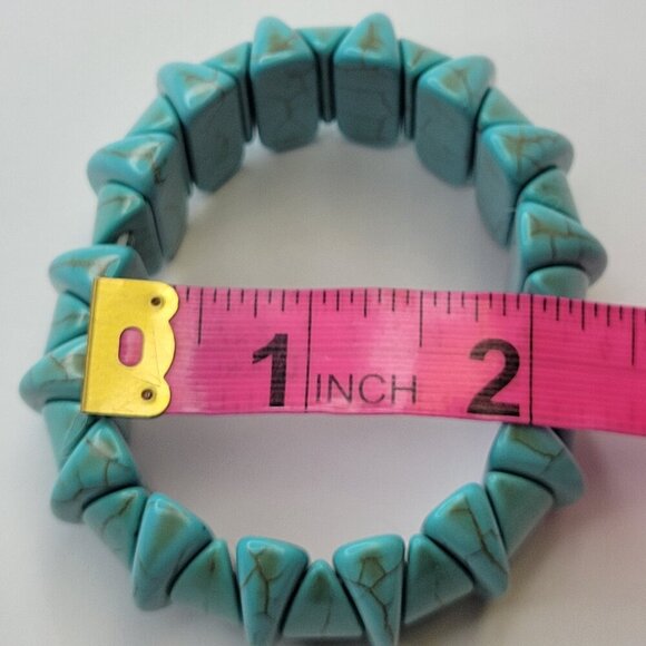 Turquoise Hued Bracelet Blue Stretchy Bracelet Elastic Lobster Tail Pattern - Picture 6 of 8